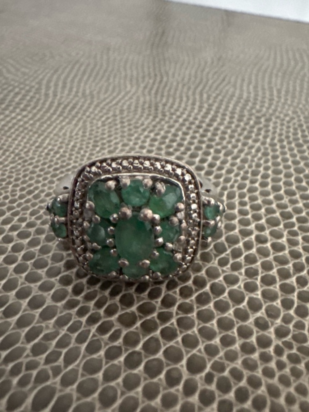 Emerald Cluster Silver Ring - Green Gemstone Statement